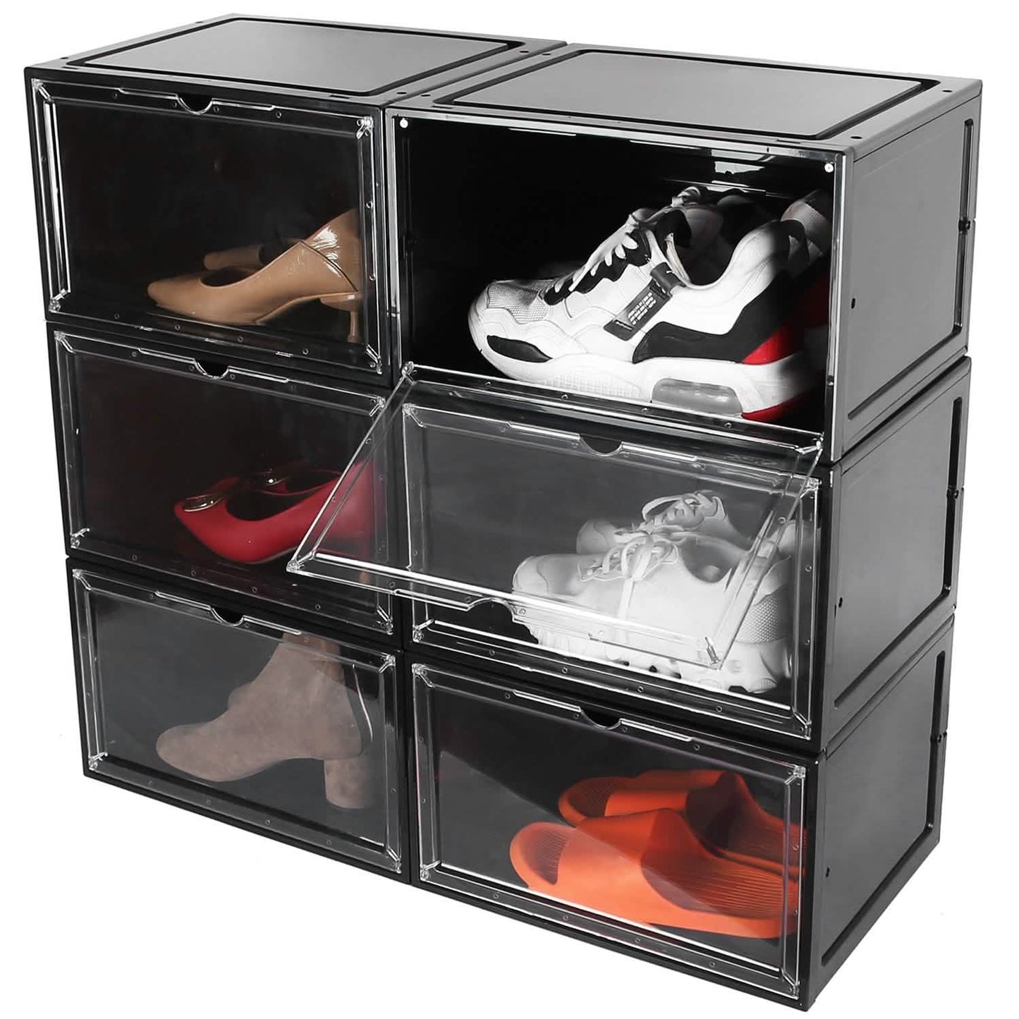 6er-Pack: Zusammenklappbare Schuhbox, stapelbares Schuhregal mit Magnettür