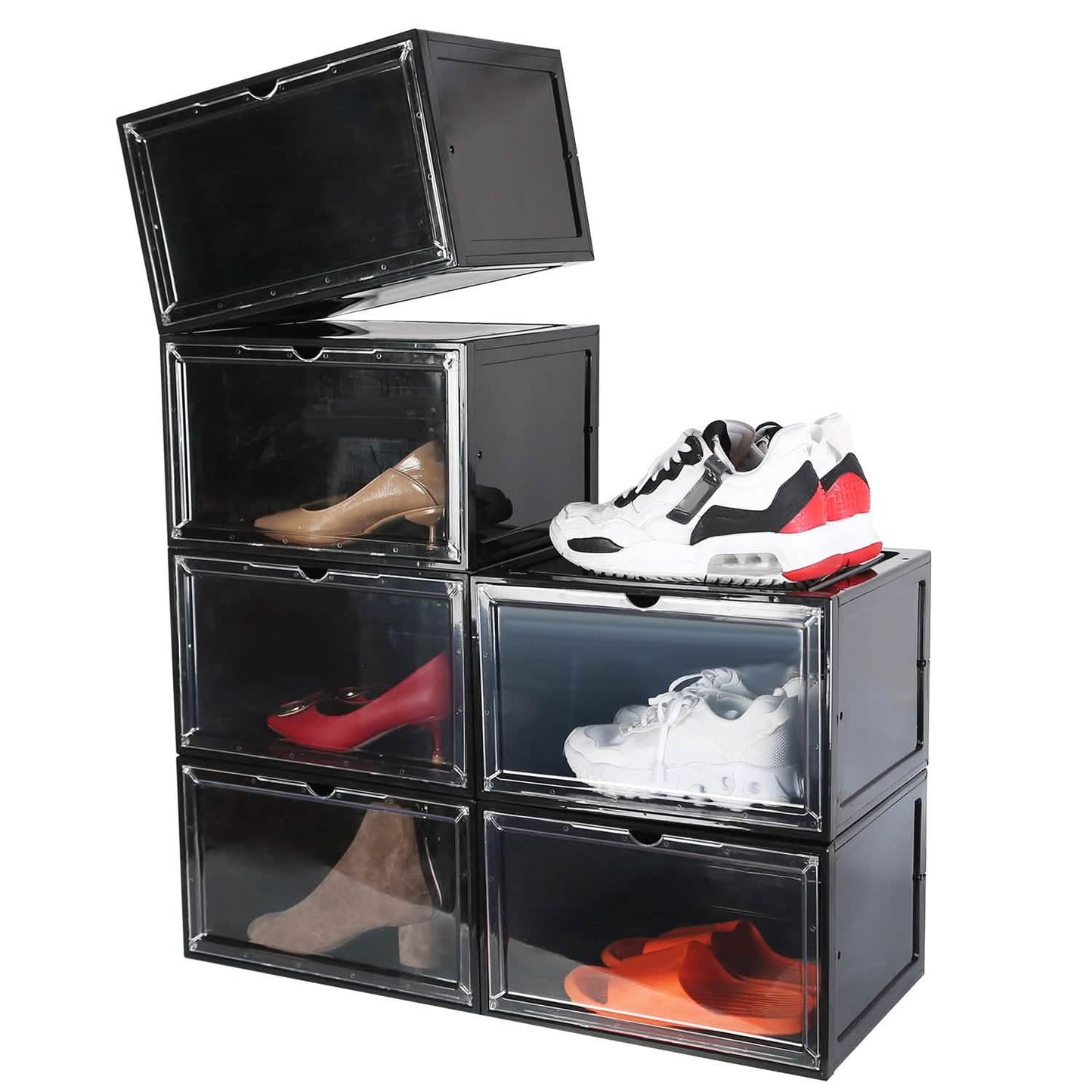 6er-Pack: Zusammenklappbare Schuhbox, stapelbares Schuhregal mit Magnettür