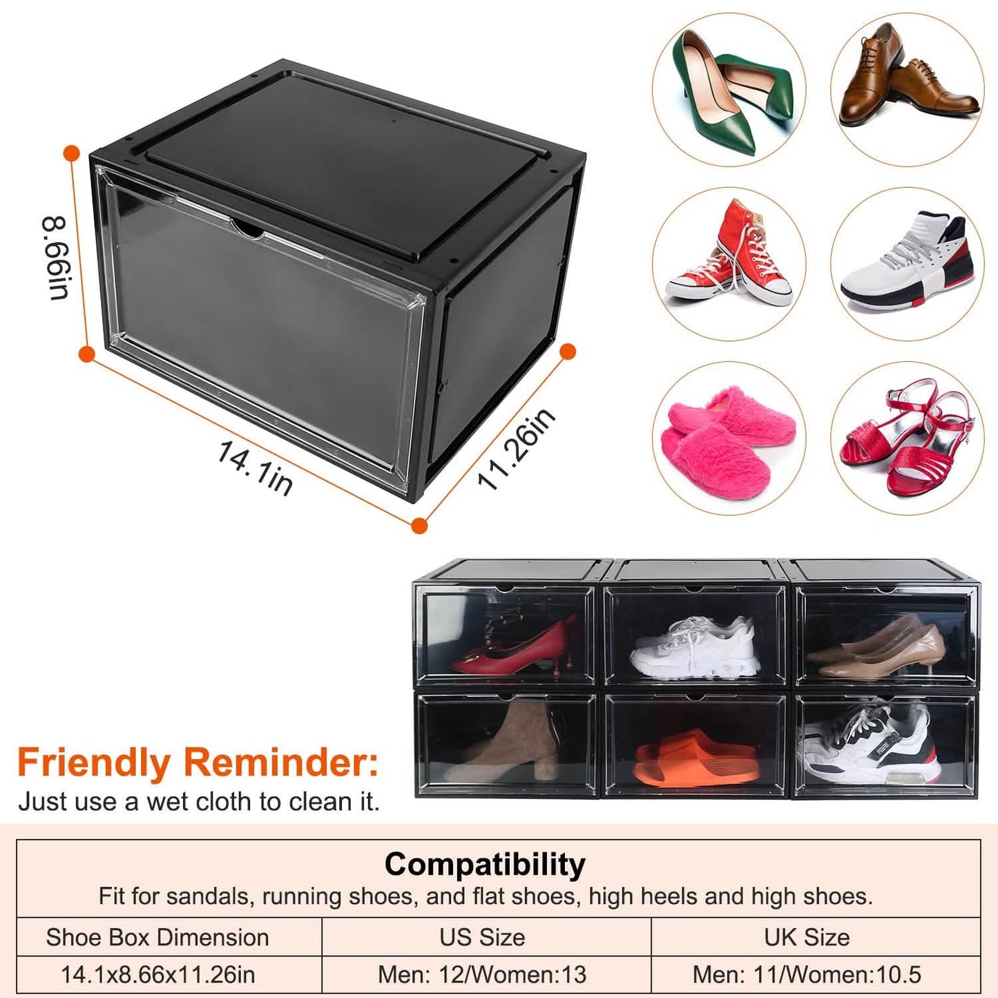 6er-Pack: Zusammenklappbare Schuhbox, stapelbares Schuhregal mit Magnettür