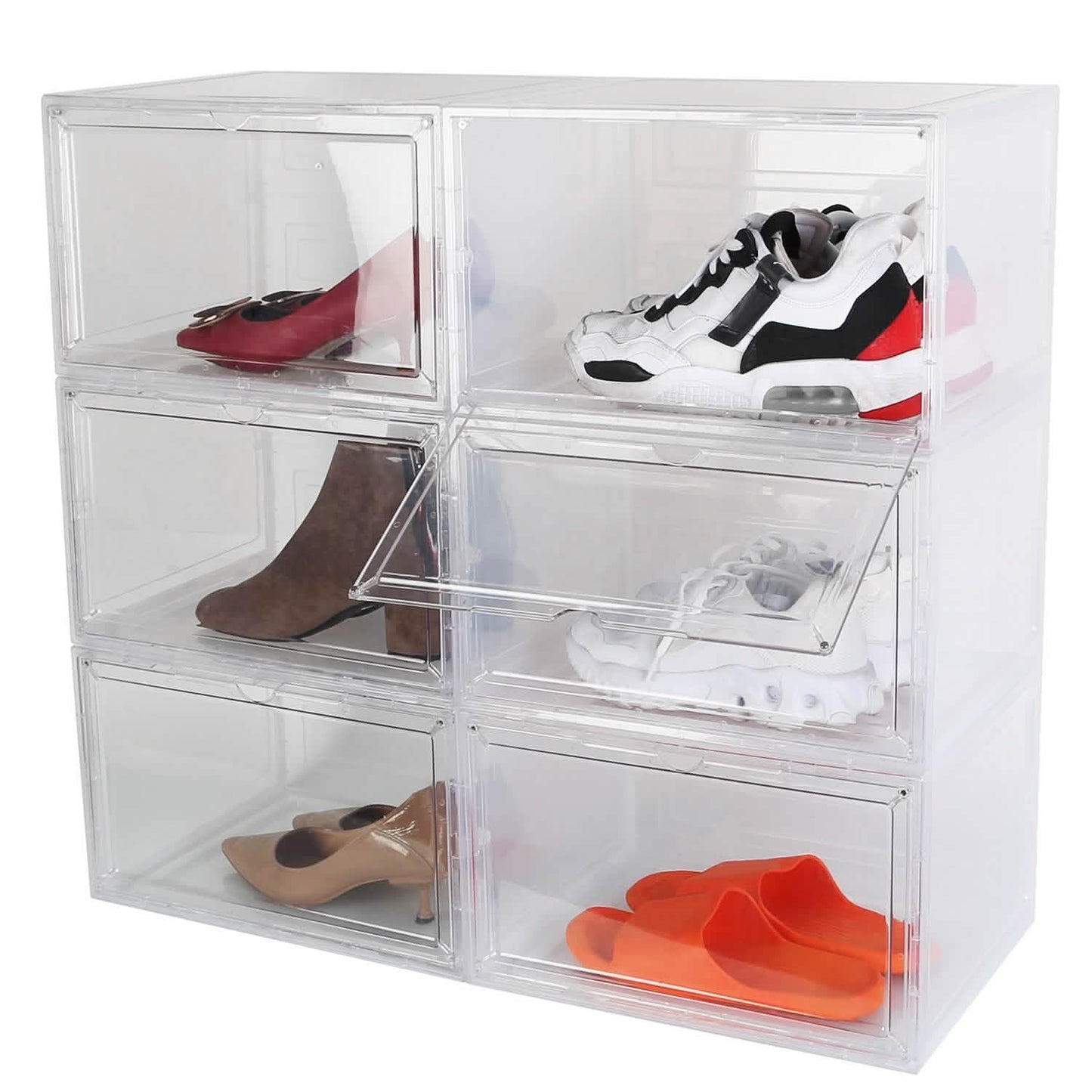 6er-Pack: Zusammenklappbare Schuhbox, stapelbares Schuhregal mit Magnettür