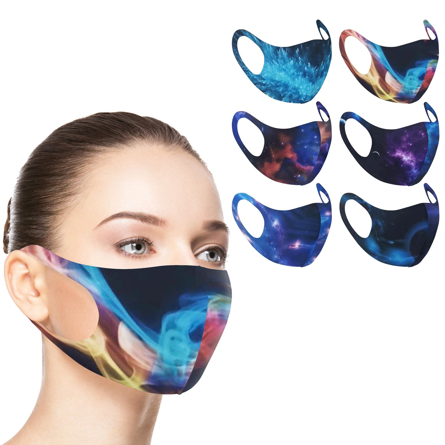 6er-Pack: Lustige Masken mit kosmischem Design-Print
