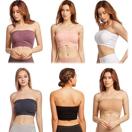 6er-Pack: Nahtlose gepolsterte Bandeau-Bralettes für Damen