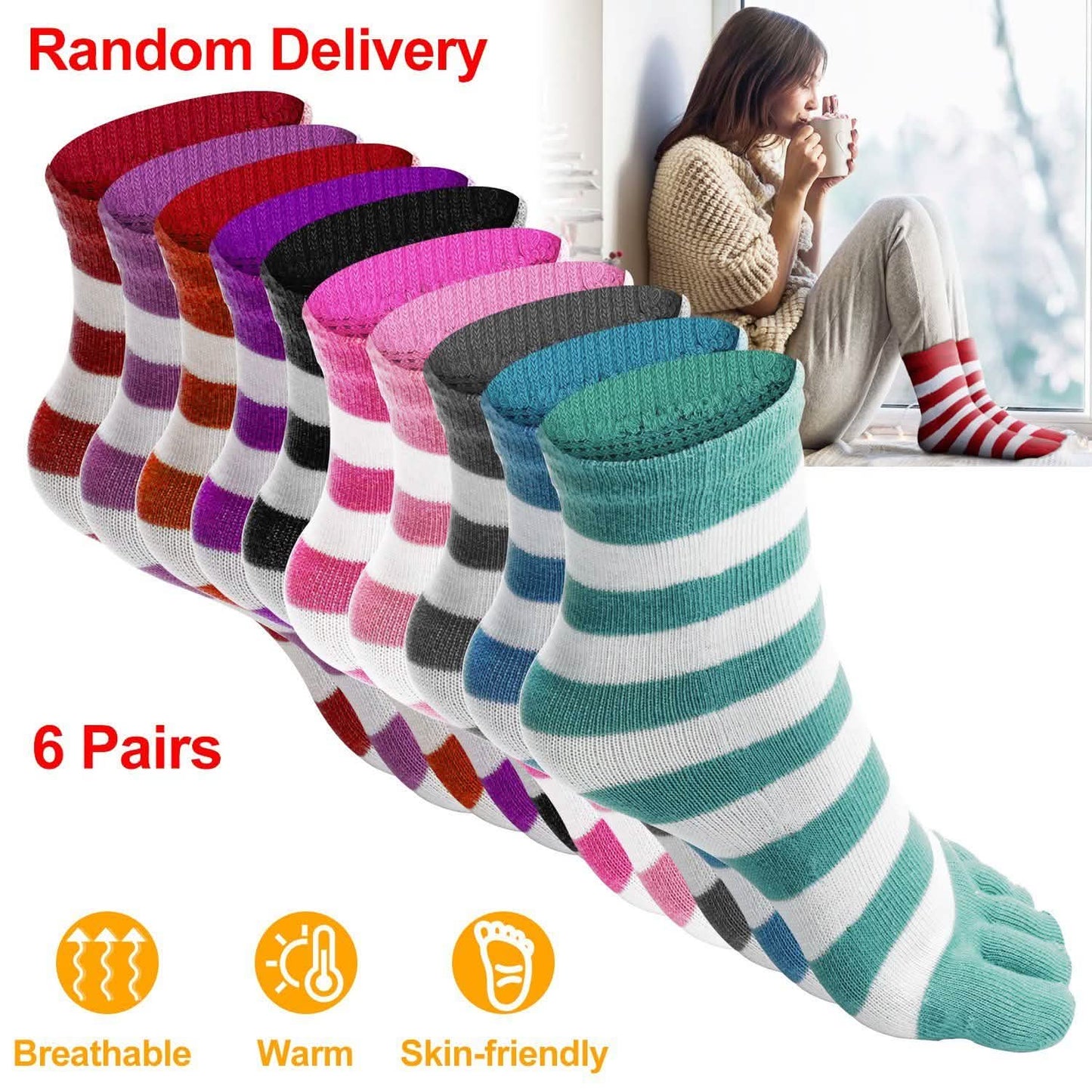 6 Paar: 5-Zehen-Socken Weiche, atmungsaktive Knöchelsocken