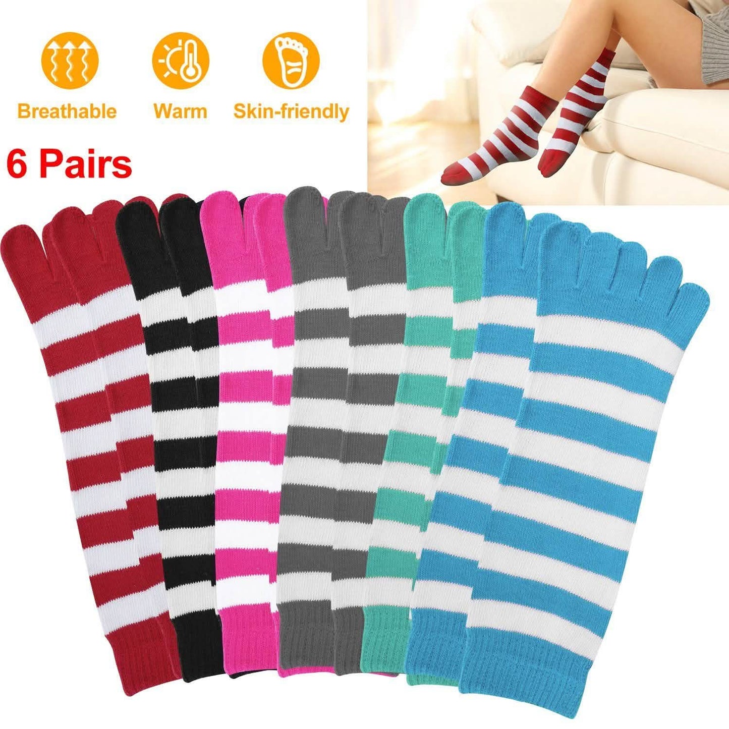 6 Paar: 5-Zehen-Socken Weiche, atmungsaktive Knöchelsocken