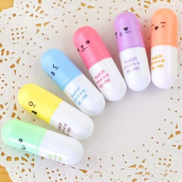 6-teilig: Niedlicher Pillen-Mini-Textmarker