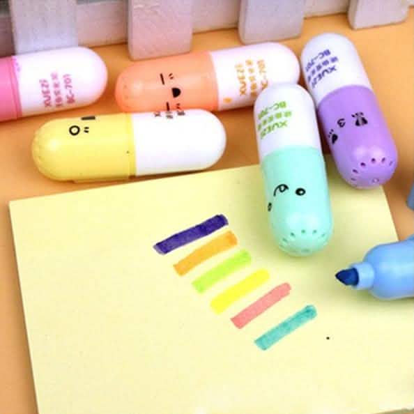 6-teilig: Niedlicher Pillen-Mini-Textmarker