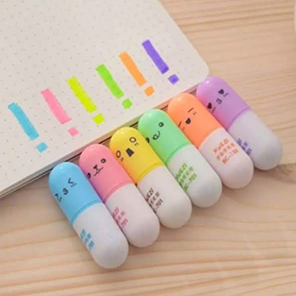 6-teilig: Niedlicher Pillen-Mini-Textmarker