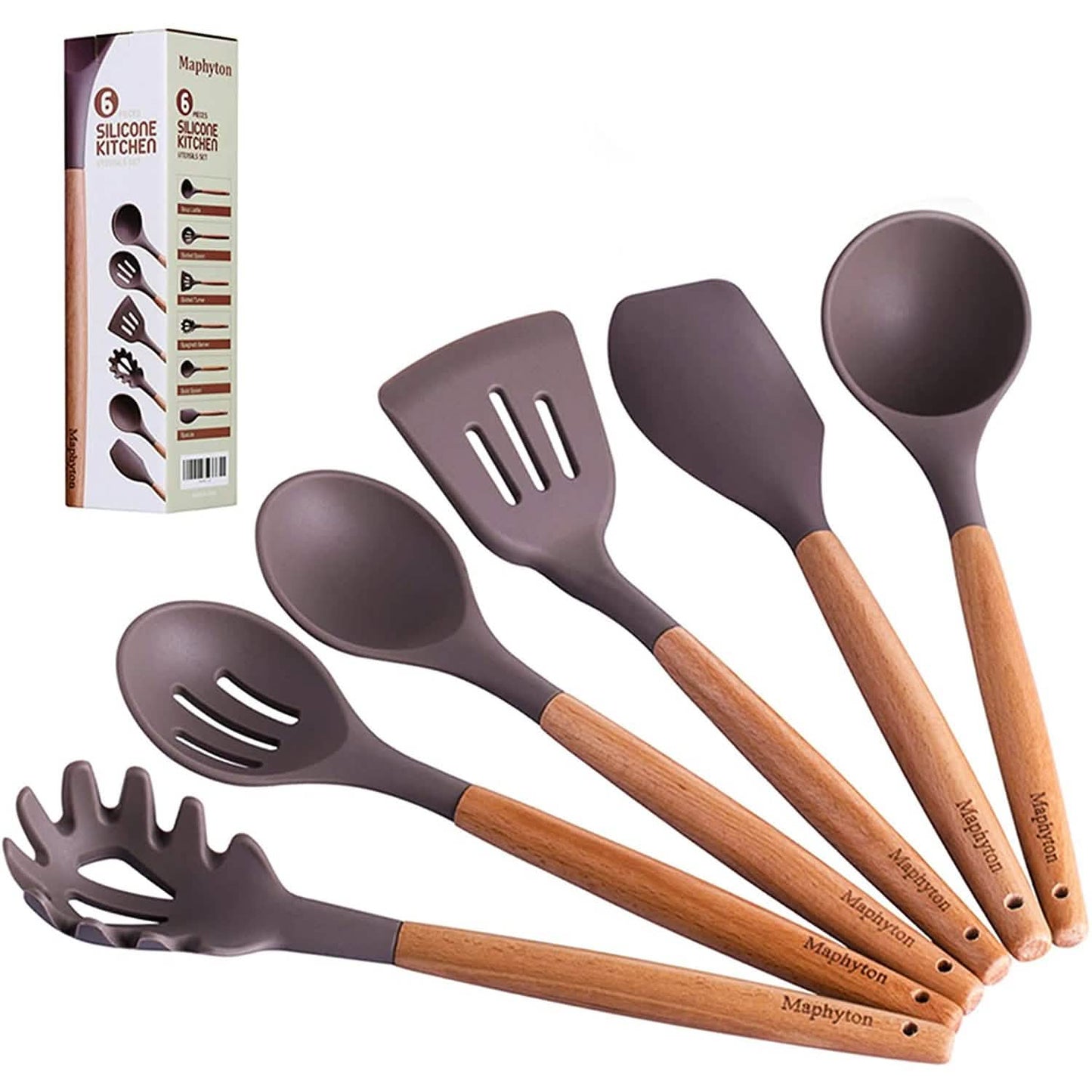 6-teilig: Maphyton antihaftbeschichtetes Silikon-Kochutensilien-Set