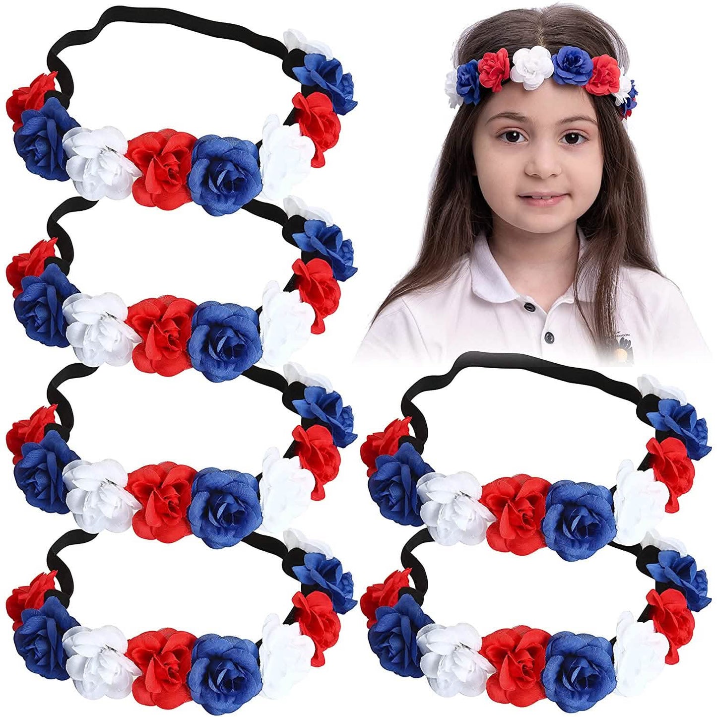 6 Stück: Patriotische Blumenhaarreifen