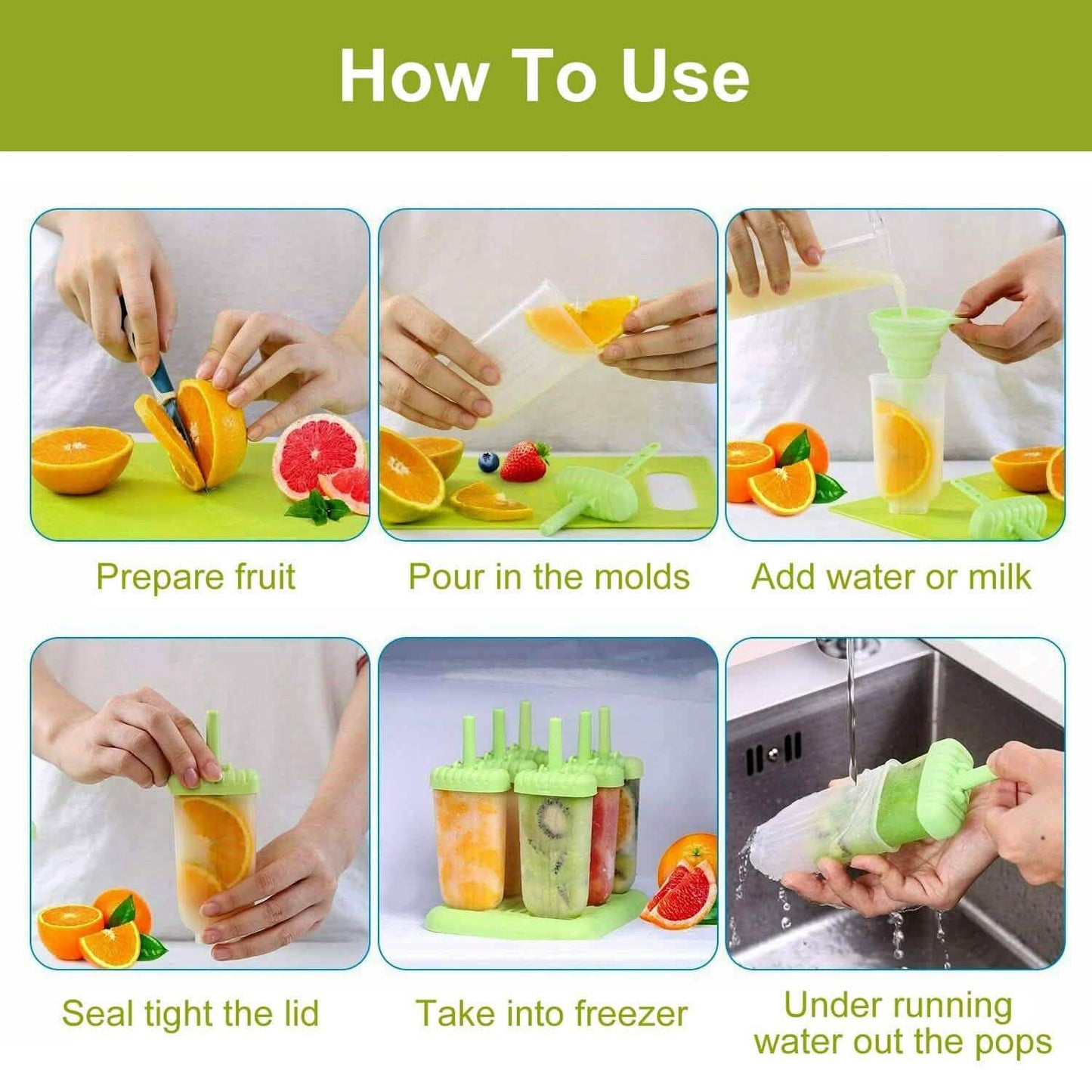 6-teilig: Eisformen wiederverwendbar DIY Eis am Stiel Maker