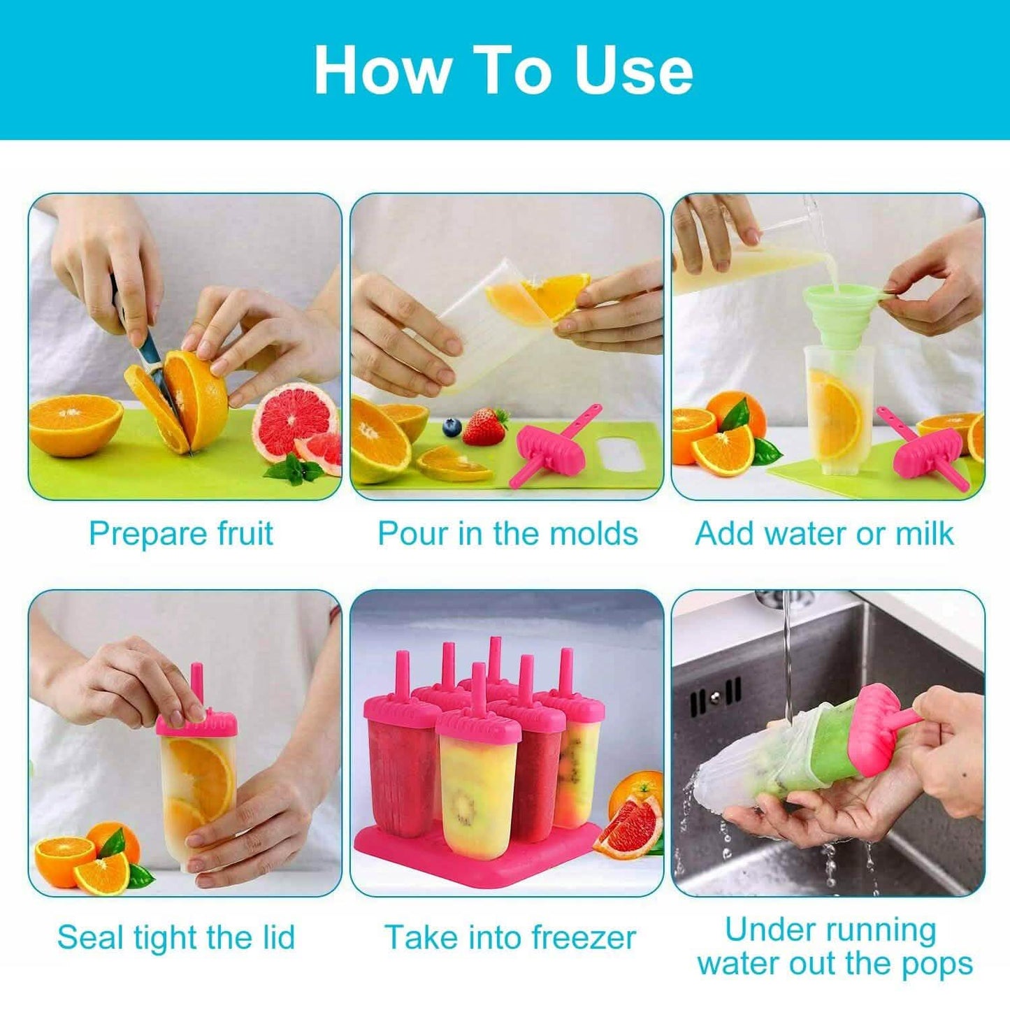 6-teilig: Eisformen wiederverwendbar DIY Eis am Stiel Maker