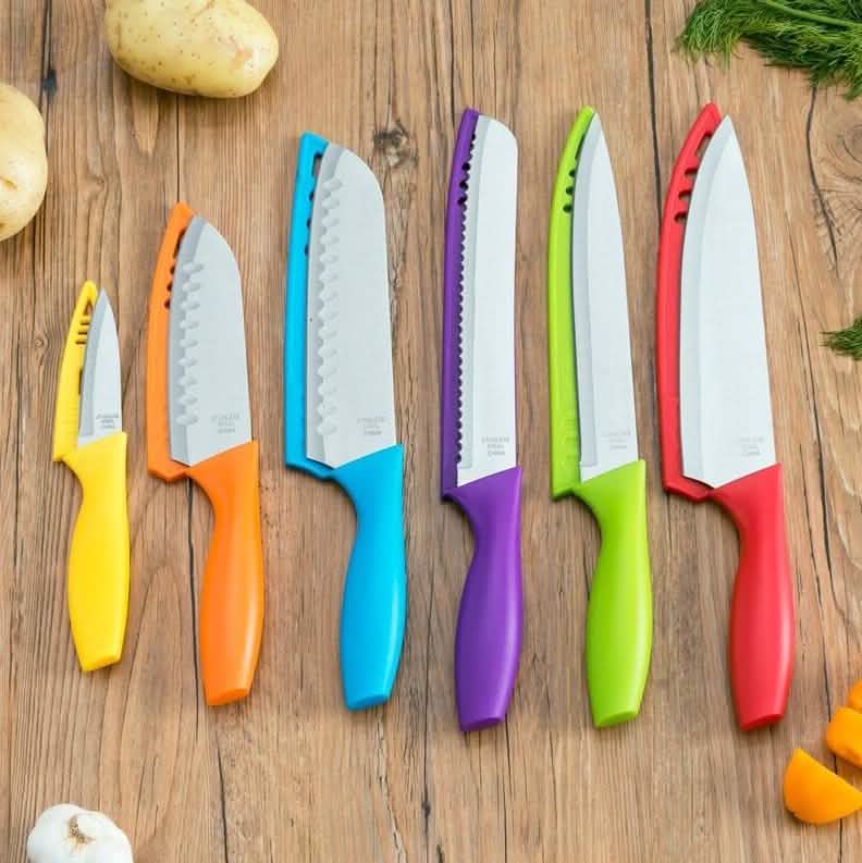 6-teiliges Set: Sazon Edelstahlmesser und bunte Schutzhüllen