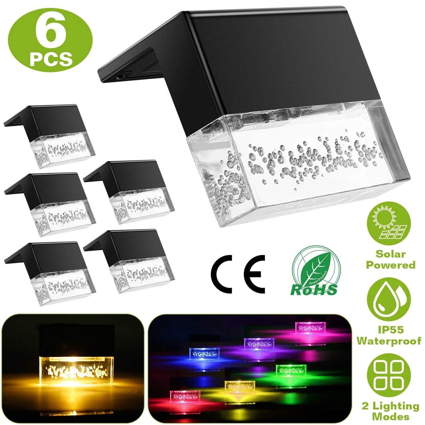 6-teilig: Solarbetriebene Dekolichter aus Acryl mit Blasen für Terrassen und Wege