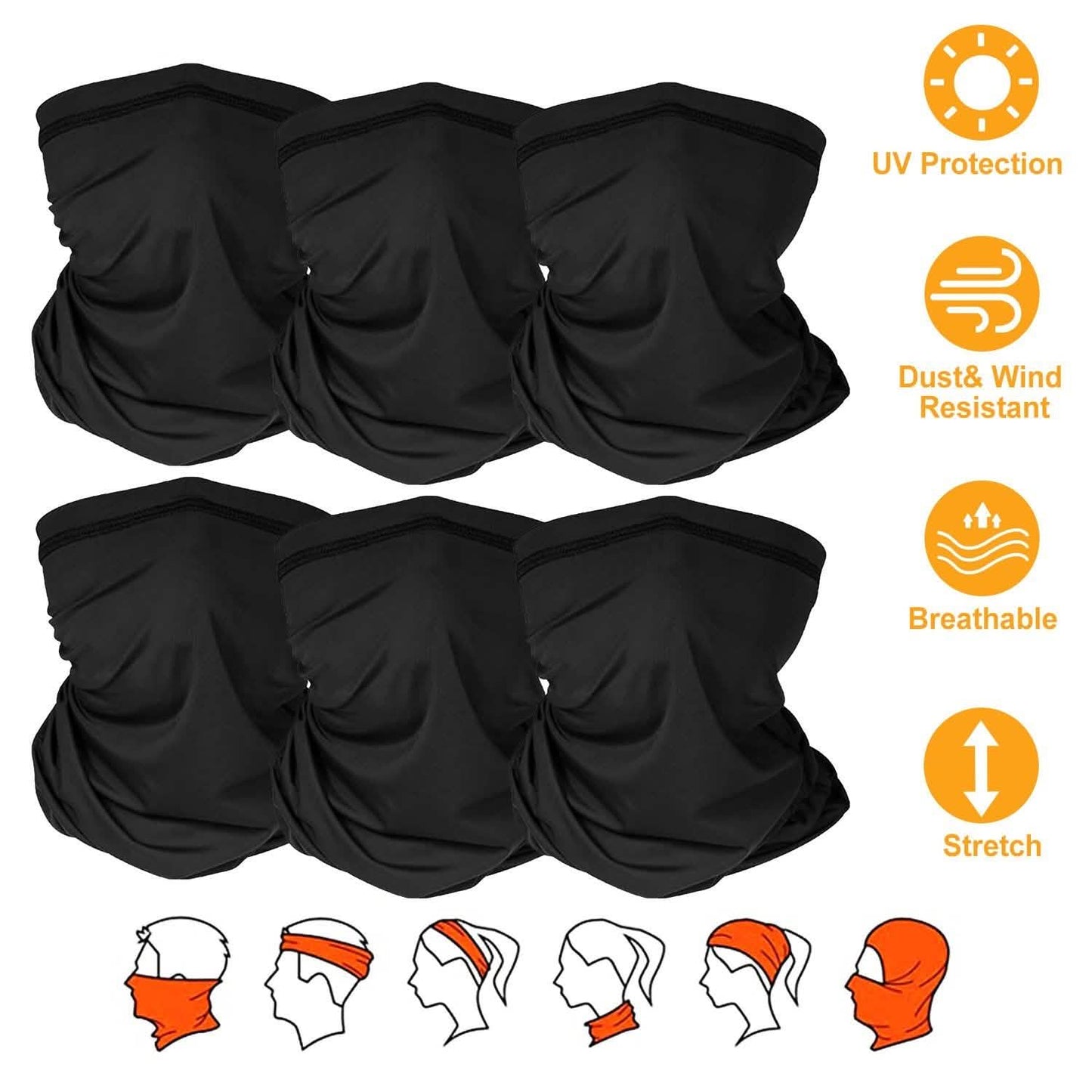 6er-Pack: Sommer-Nackengamasche UV-Sonnenschutz Gesichtsmaske