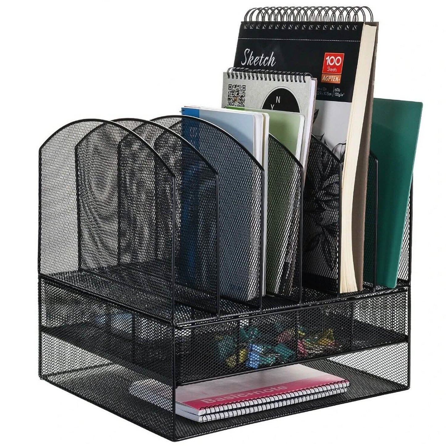 6 Ablagen 2-stöckiger Netz-Schreibtisch-Aktenhalter Organizer Büro-Dokumentenhalter mit Schublade