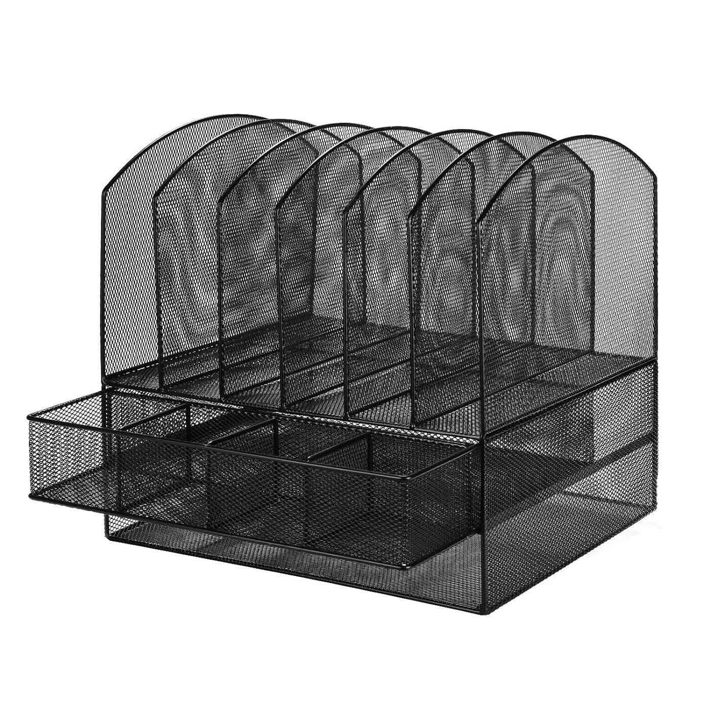 6 Ablagen 2-stöckiger Netz-Schreibtisch-Aktenhalter Organizer Büro-Dokumentenhalter mit Schublade