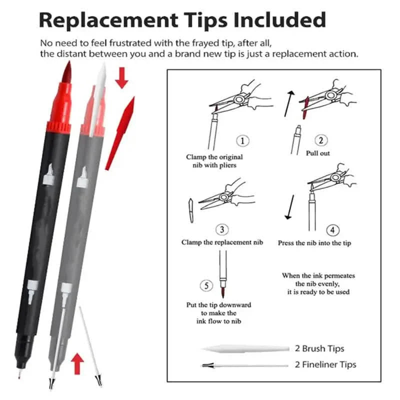 60-teilig: Leuchtende Dual-Tip-Pinselstifte – Künstlerfeine und Pinselmarker