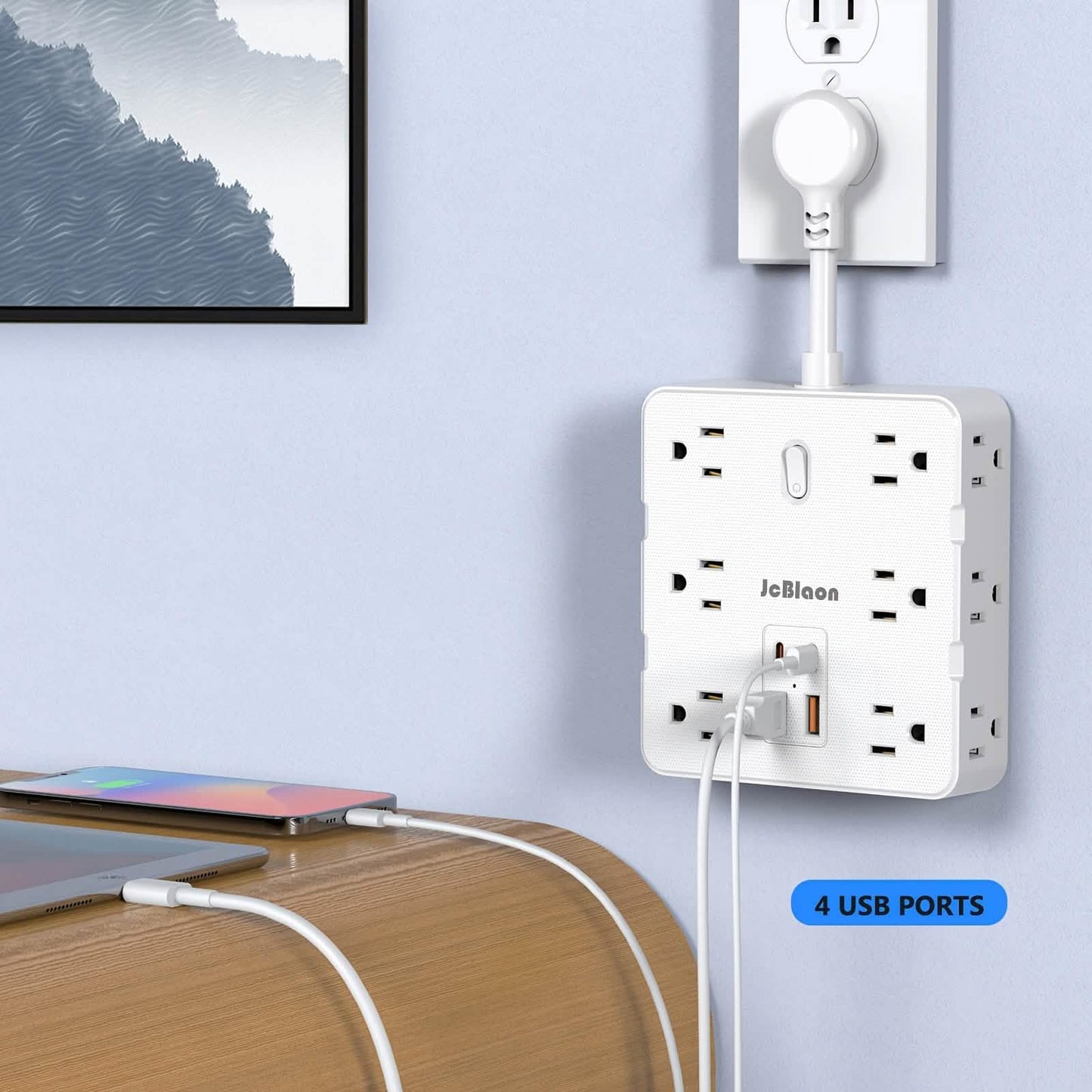 16-in-1 Steckdosenleiste – 12 AC-Steckdosen & 4 USB-Anschlüsse, Weiß
