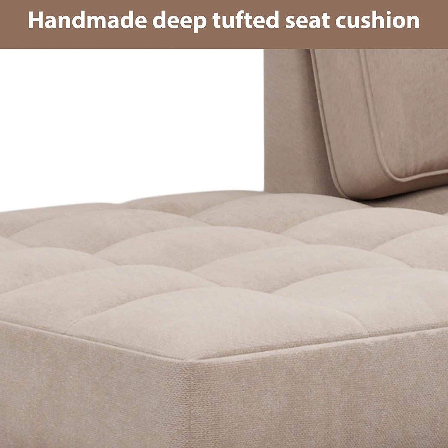 64" Tiefe, getuftete, gepolsterte Chaiselongue aus strukturiertem Stoff mit Wurfkissen