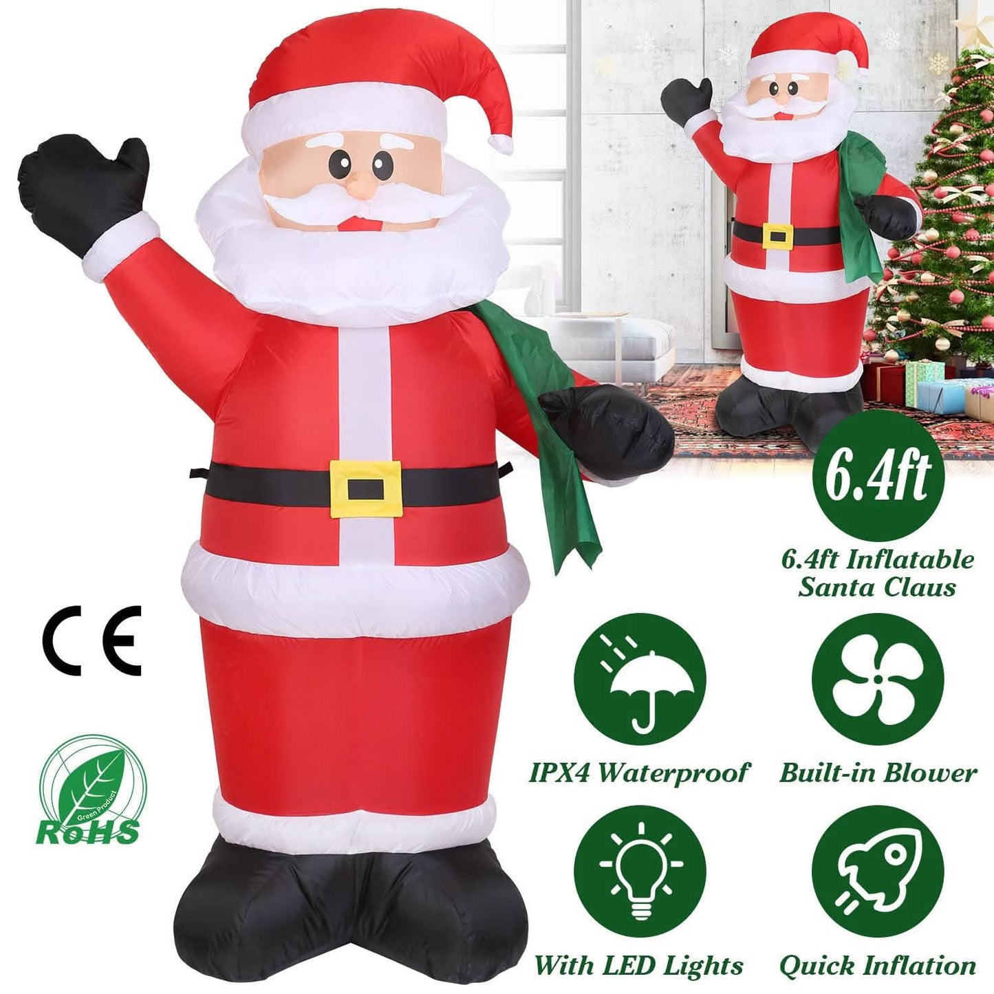 1,95m aufblasbarer Weihnachts-Riesenweihnachtsmann
