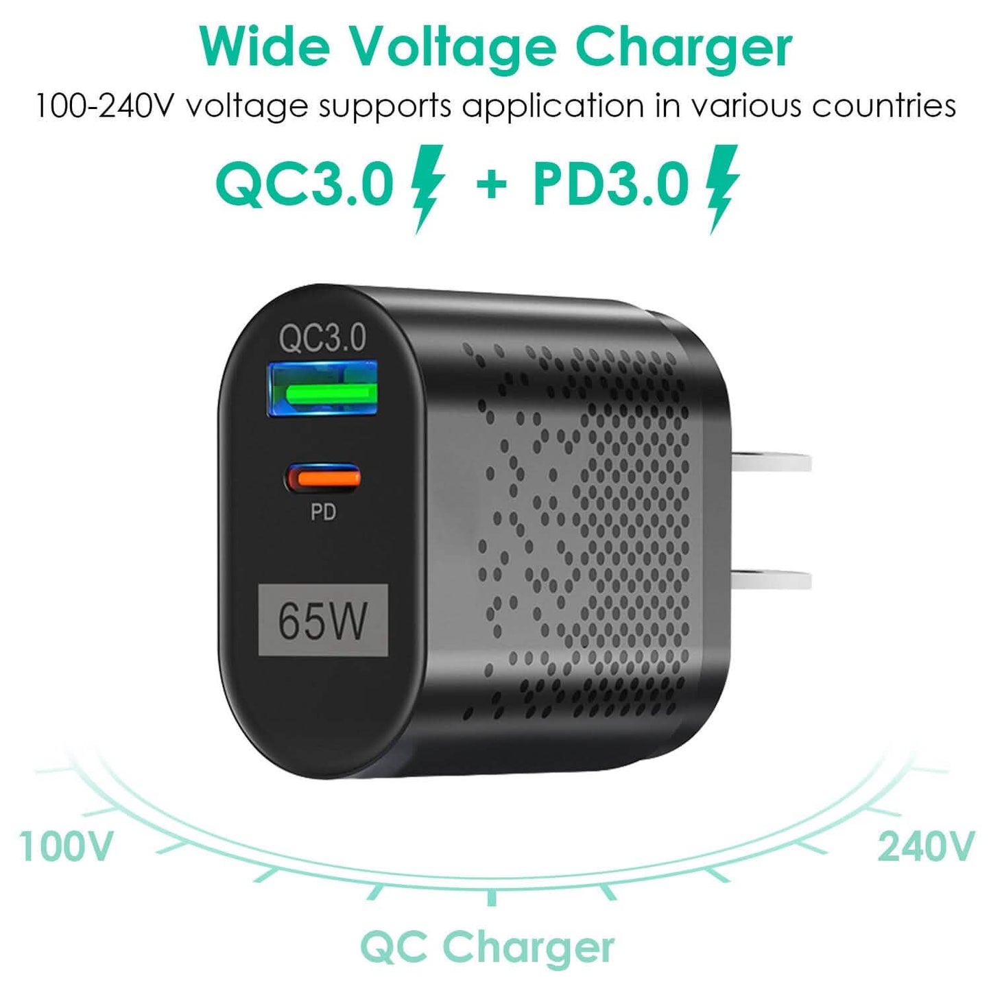 65W Typ C Schnellladegerät PD QC3.0 Adapter