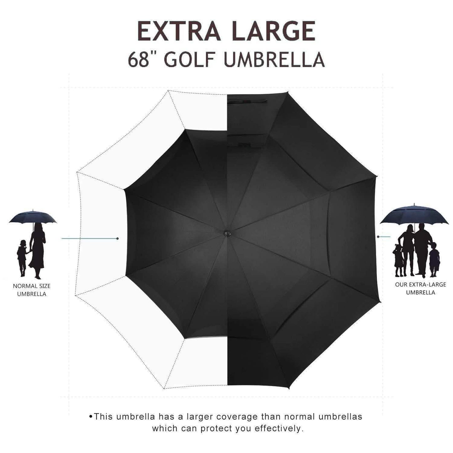 68" Automatischer Golfschirm - Schwarz