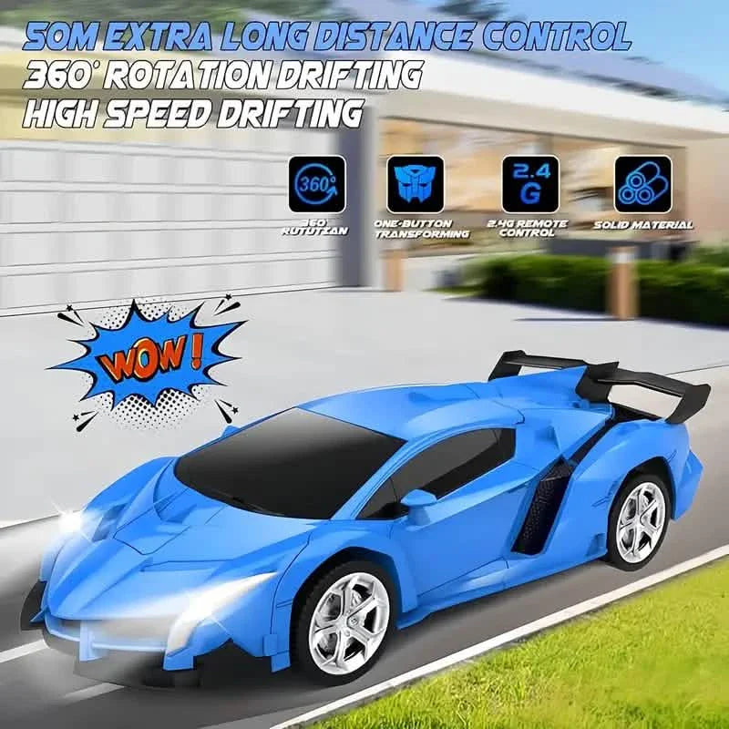 1:18 Ferngesteuertes verformbares Roboterauto mit LED-Leuchten – 360°-Drift, USB wiederaufladbar