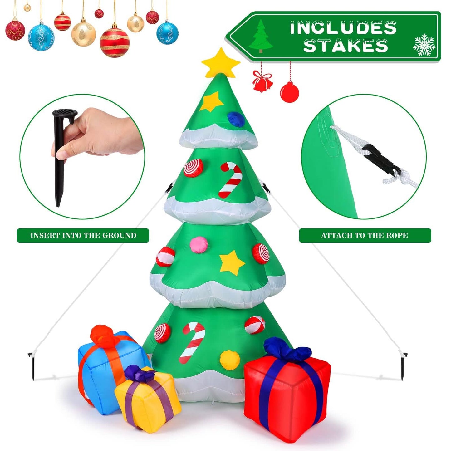 2,1 m aufblasbarer Weihnachtsbaum-Weihnachtsmann-Deko mit LED-Beleuchtung
