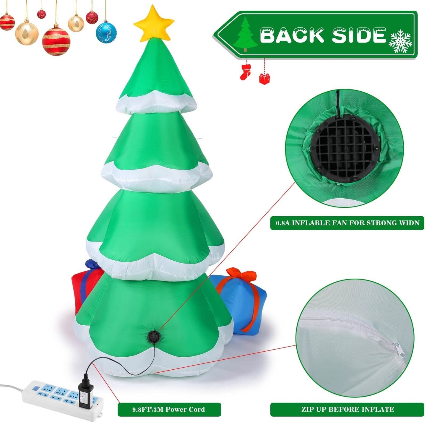 2,1 m aufblasbarer Weihnachtsbaum-Weihnachtsmann-Deko mit LED-Beleuchtung