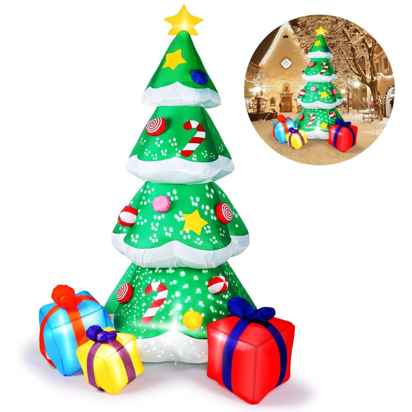 2,1 m aufblasbarer Weihnachtsbaum-Weihnachtsmann-Deko mit LED-Beleuchtung