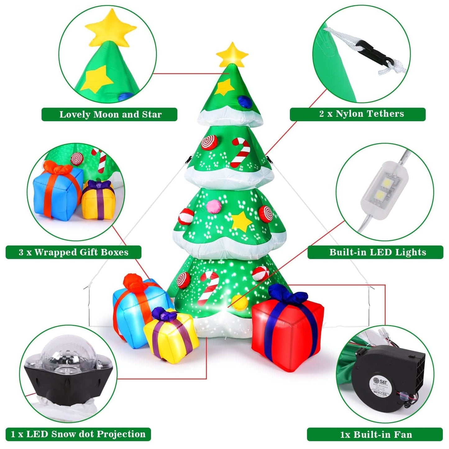 2,1 m aufblasbarer Weihnachtsbaum-Weihnachtsmann-Deko mit LED-Beleuchtung