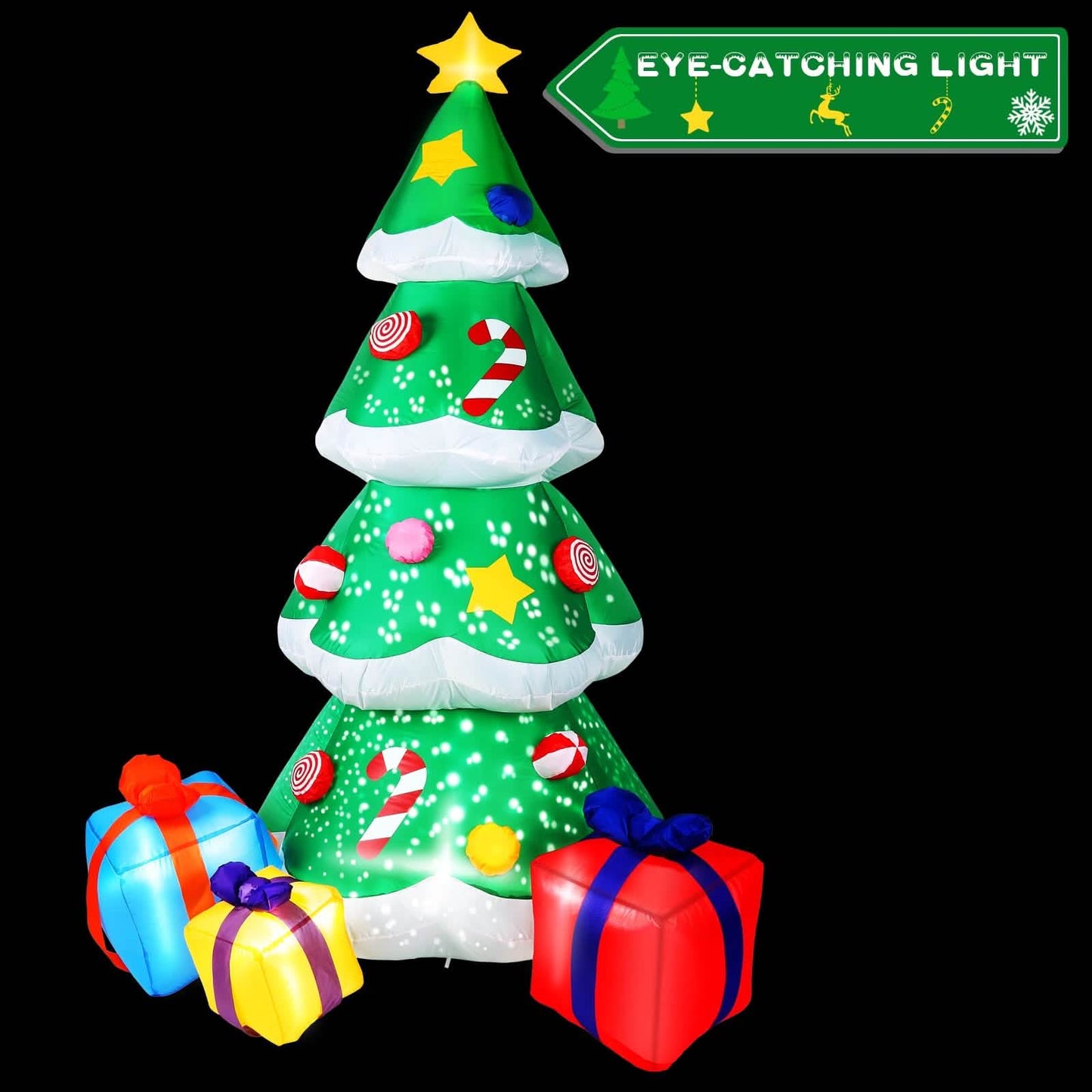 2,1 m aufblasbarer Weihnachtsbaum-Weihnachtsmann-Deko mit LED-Beleuchtung