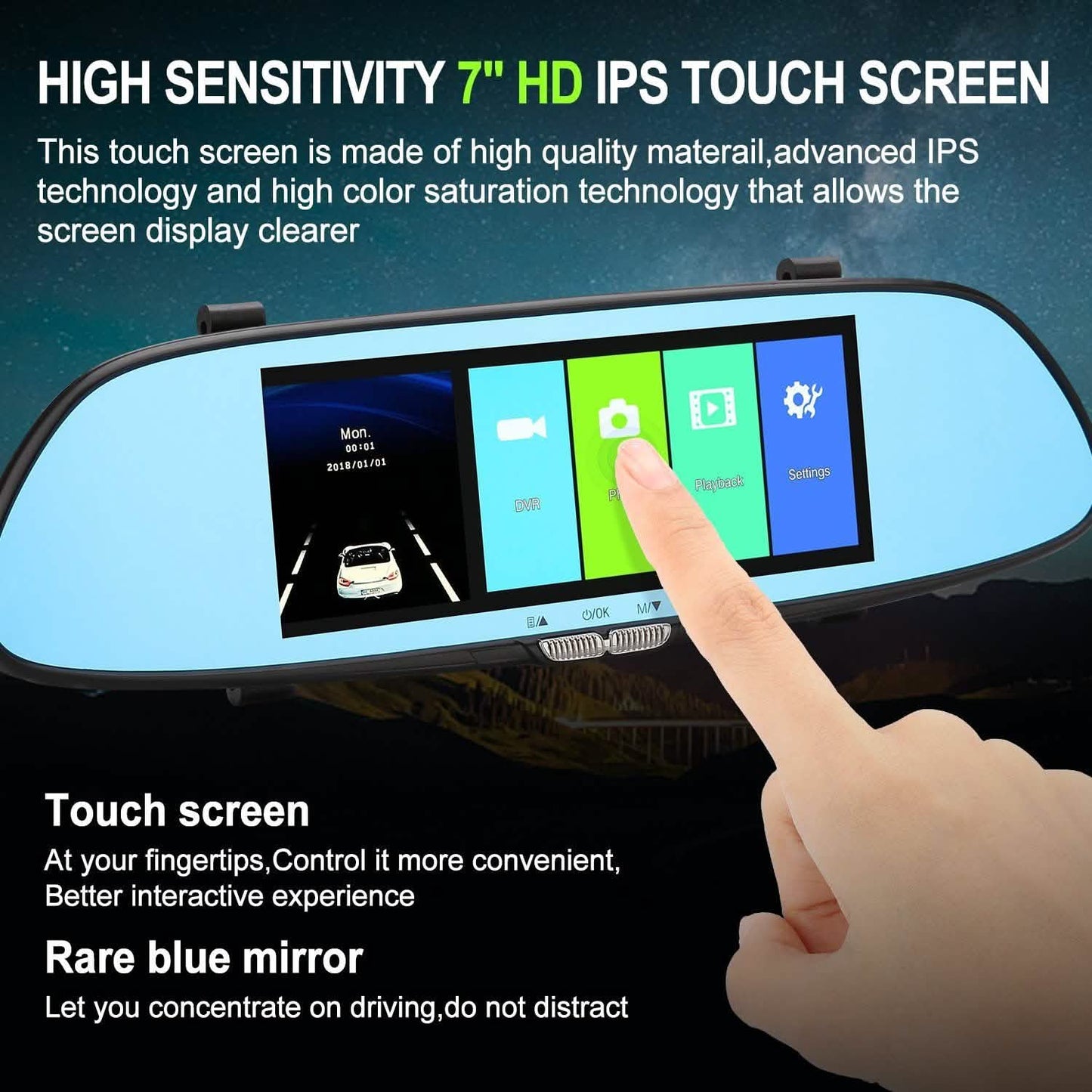 7 Zoll HD 1080P Auto DVR Dual-Lens Kamera Fahrzeug Rückspiegel Dashcam Recorder