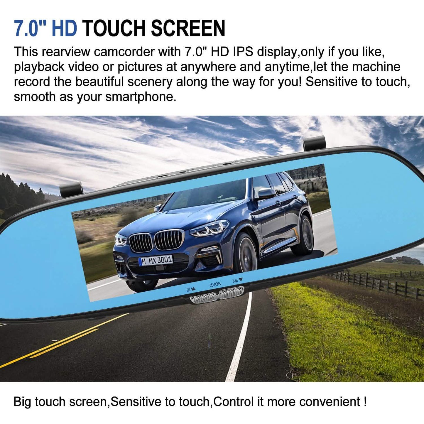 7 Zoll HD 1080P Auto DVR Dual-Lens Kamera Fahrzeug Rückspiegel Dashcam Recorder
