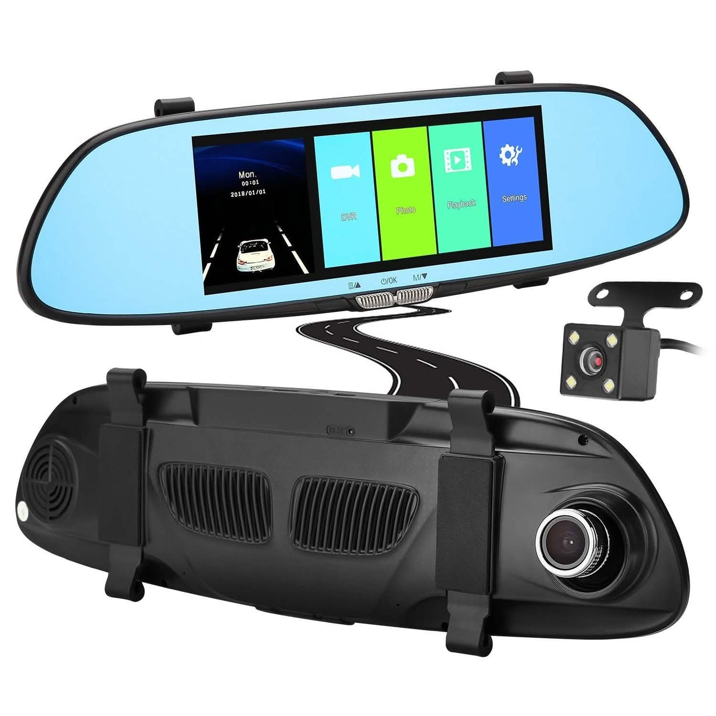 7 Zoll HD 1080P Auto DVR Dual-Lens Kamera Fahrzeug Rückspiegel Dashcam Recorder