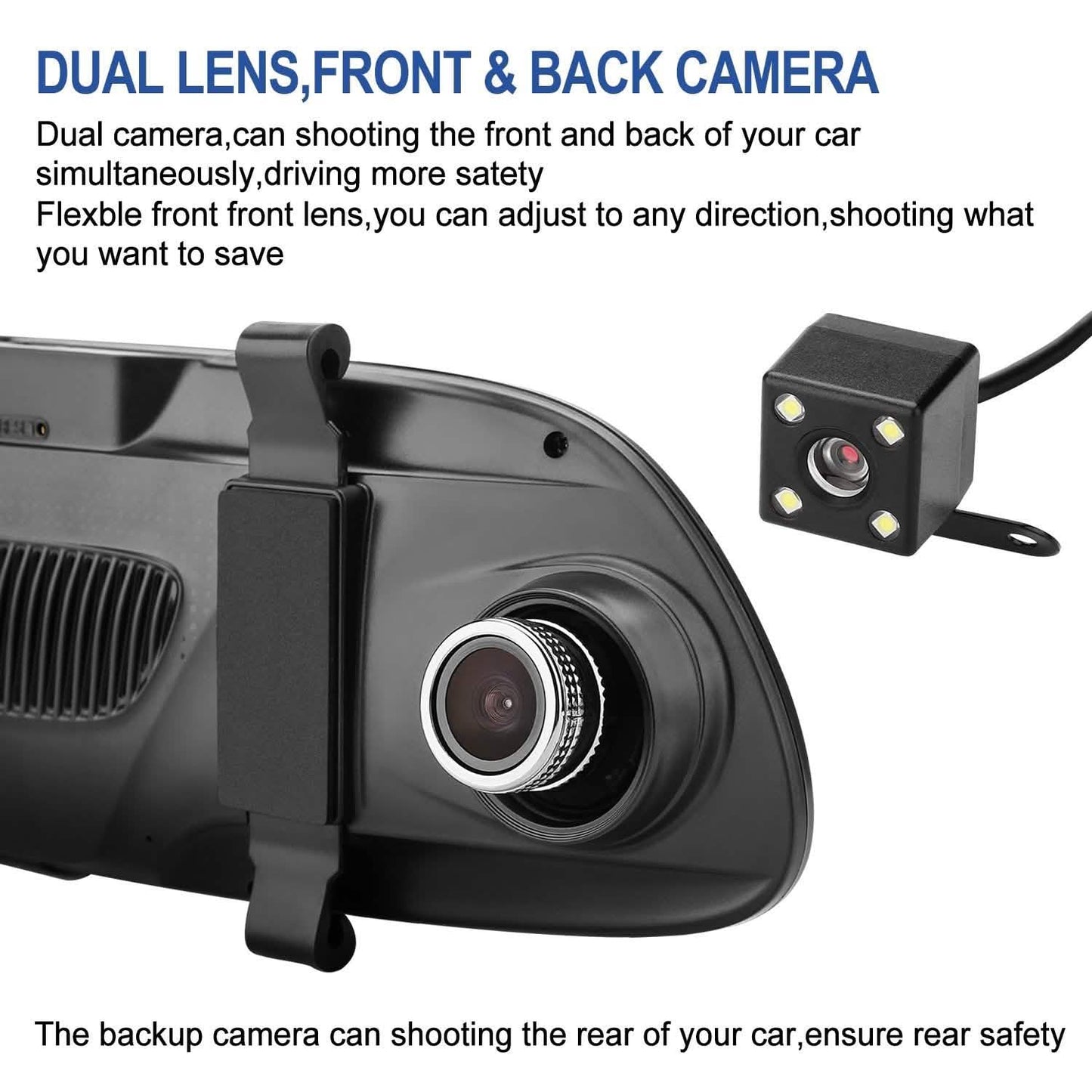 7 Zoll HD 1080P Auto DVR Dual-Lens Kamera Fahrzeug Rückspiegel Dashcam Recorder