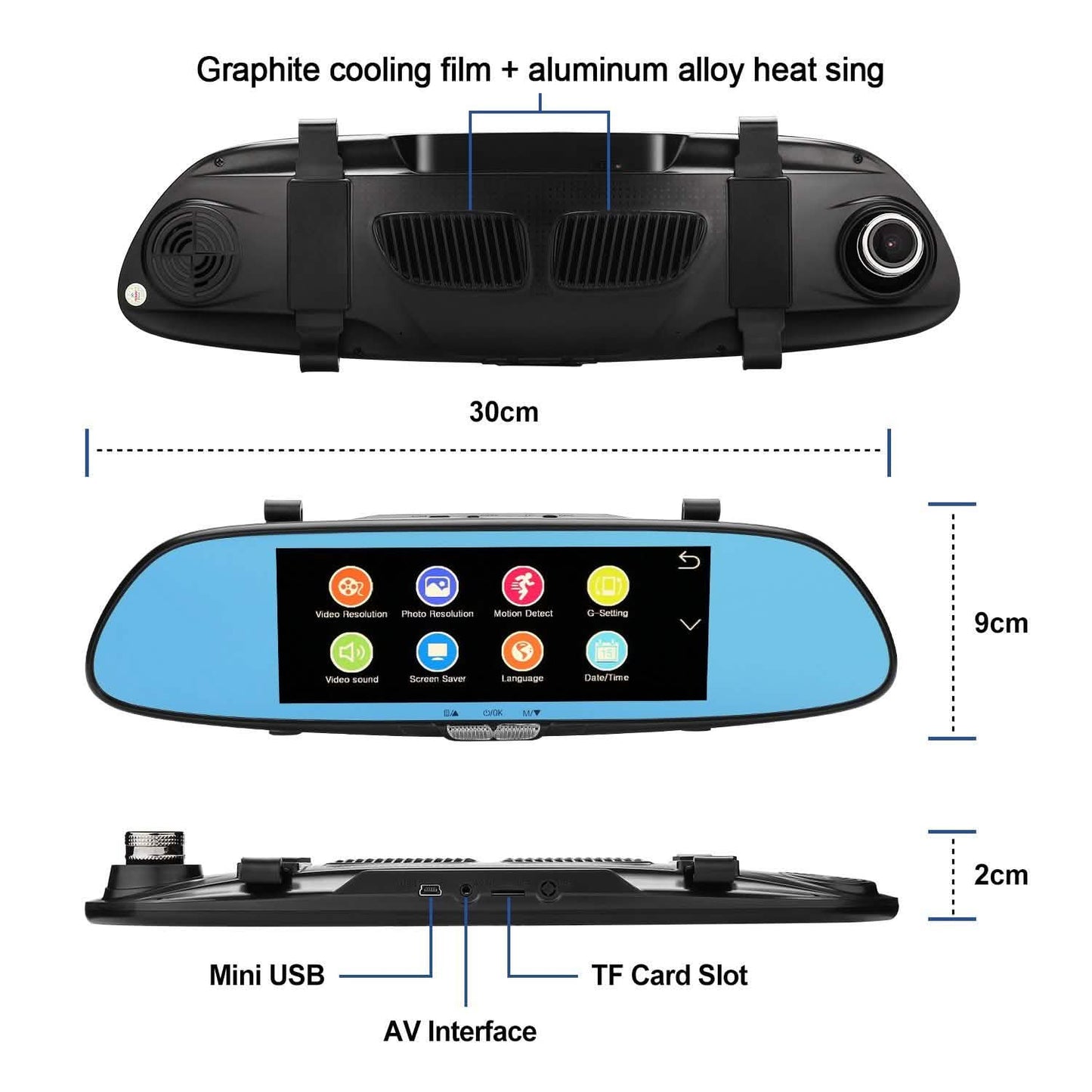 7 Zoll HD 1080P Auto DVR Dual-Lens Kamera Fahrzeug Rückspiegel Dashcam Recorder