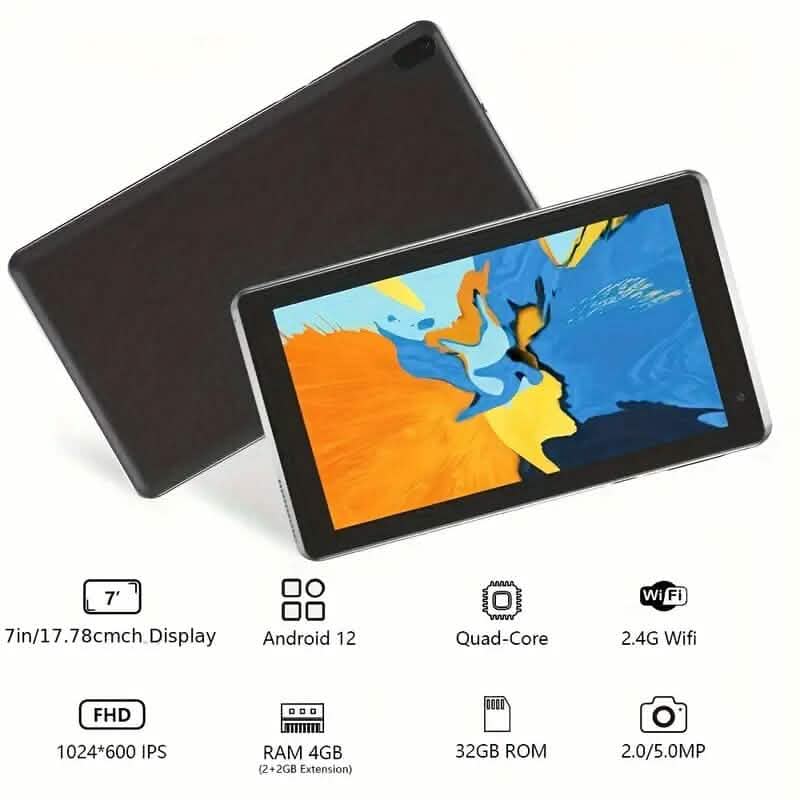 Android 12.0, Dual-Kamera 7"-Tablet mit 32 GB RAM & Speicher