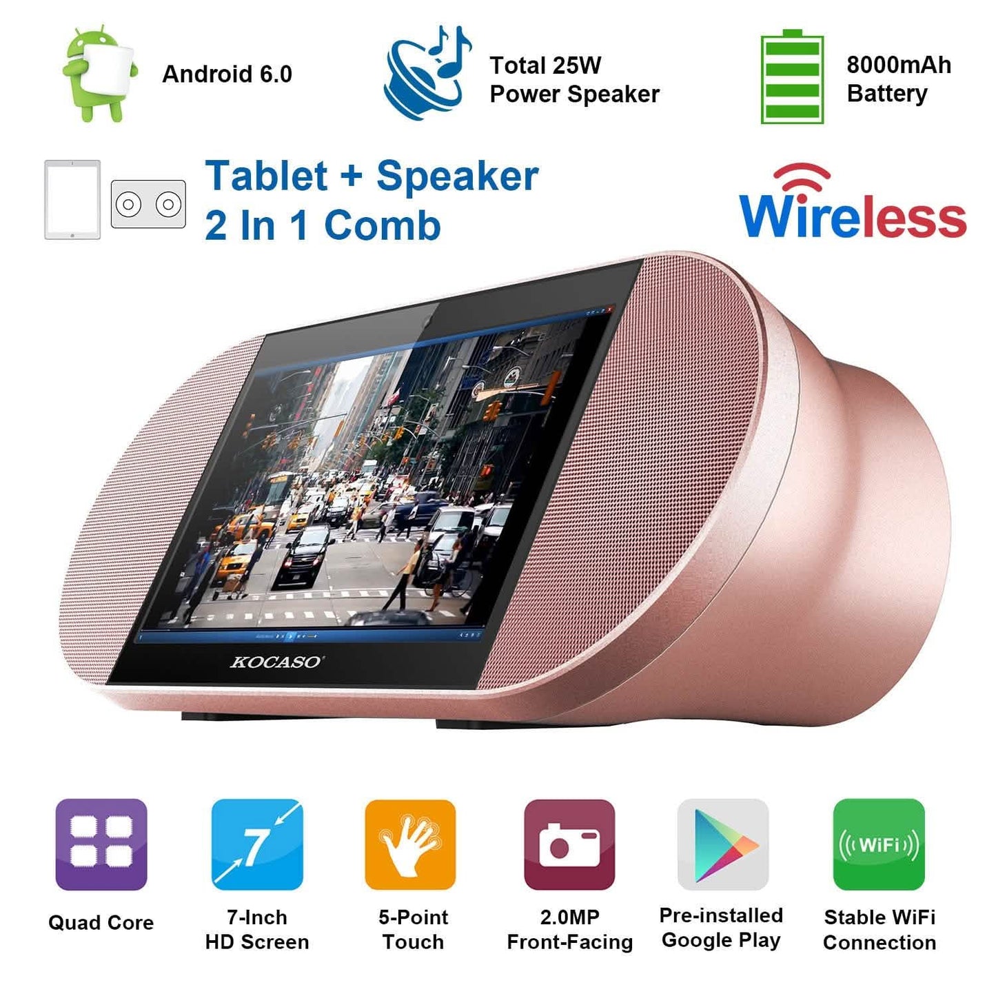 7-Zoll Touchscreen Android Tablet PC mit kabellosem Lautsprecher