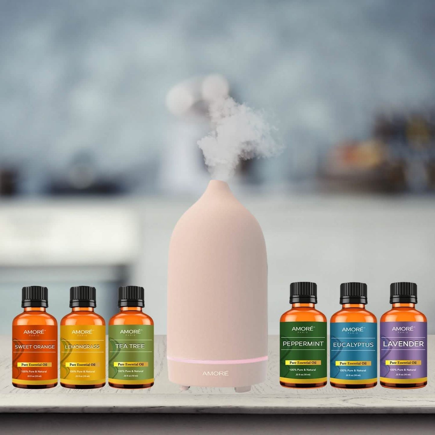 7-teilig: Ultraschall-Aromatherapie-Diffusor mit ätherischen Ölen