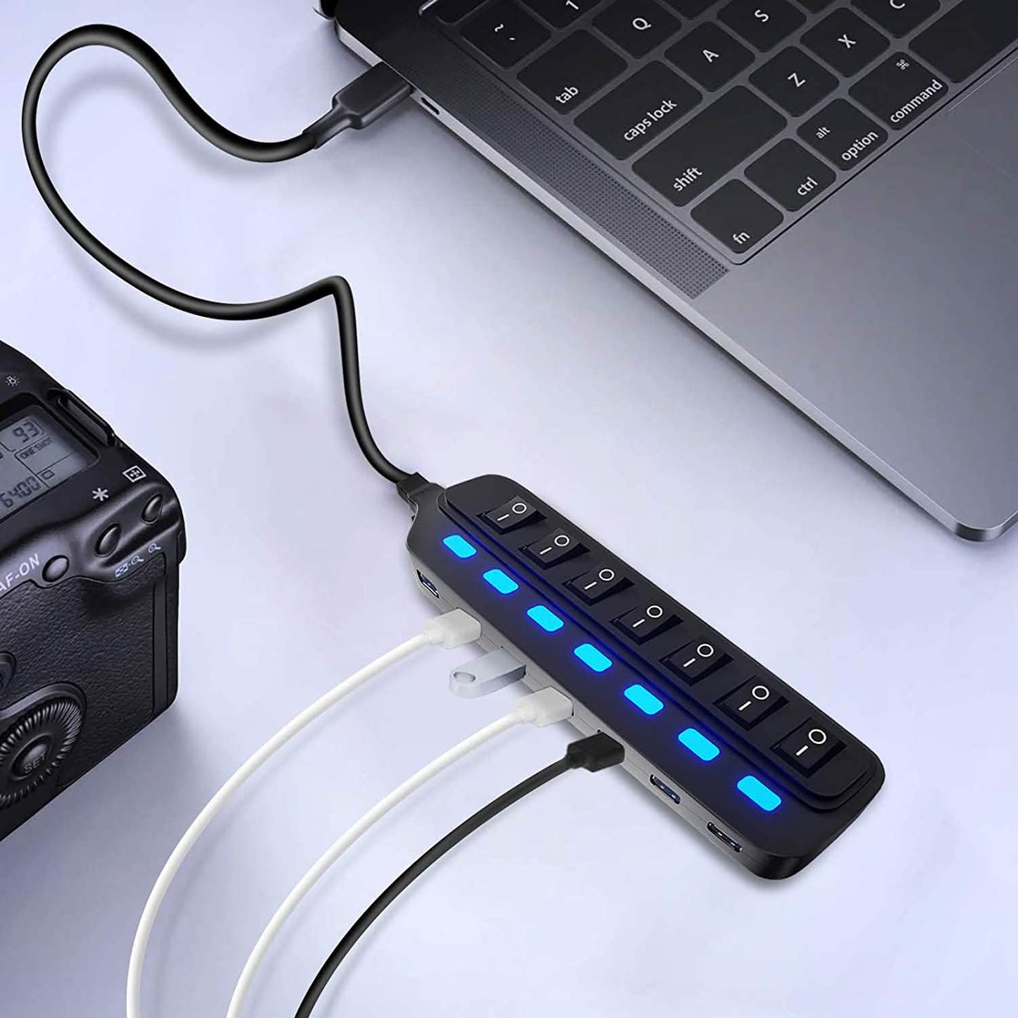 7-Port-USB-3.0-Datenhub mit individuellen Ein-/Ausschaltern und Anzeigen