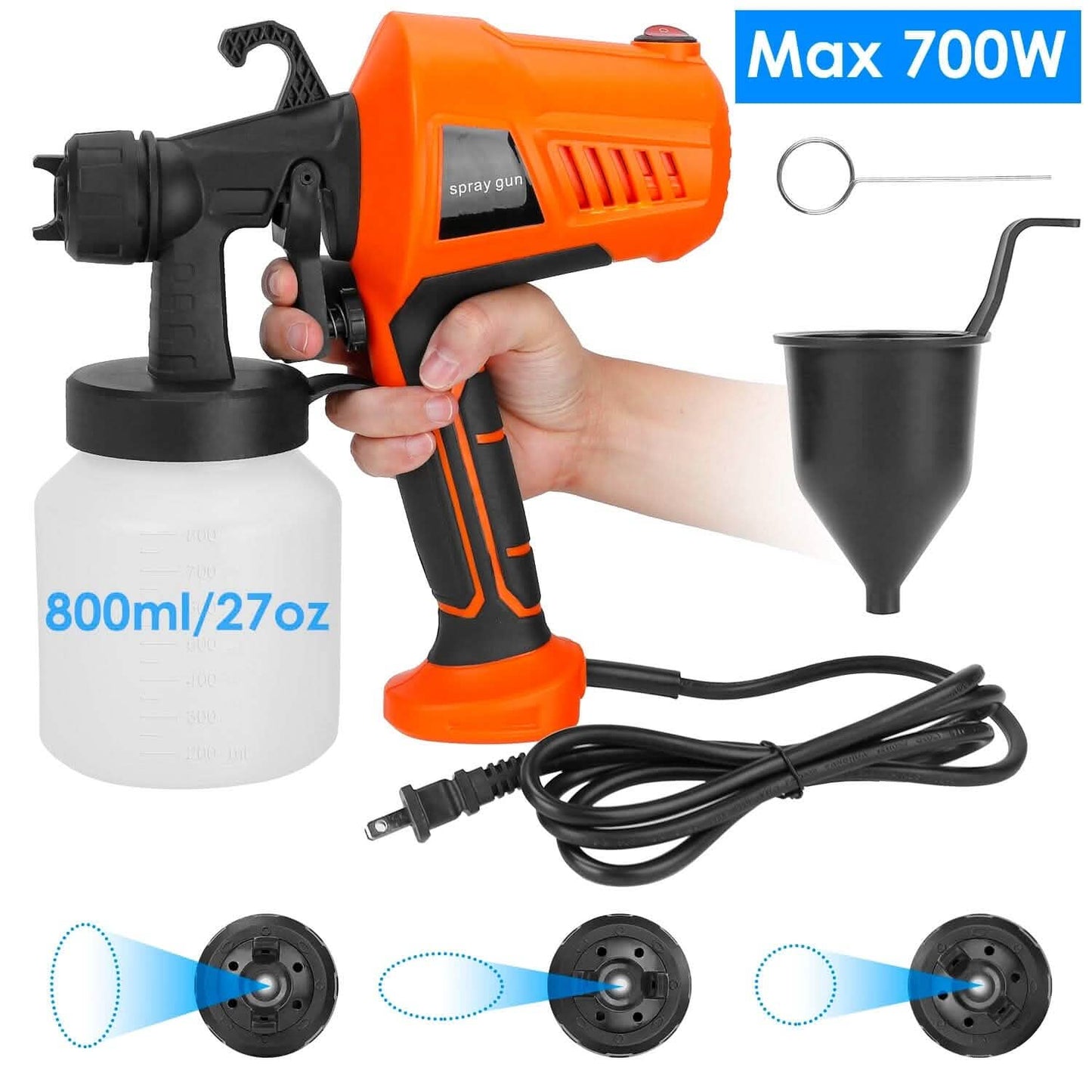 700W Elektrisches Farbsprühgerät, handgehalten, mit 3 Sprühmustern, 800ml