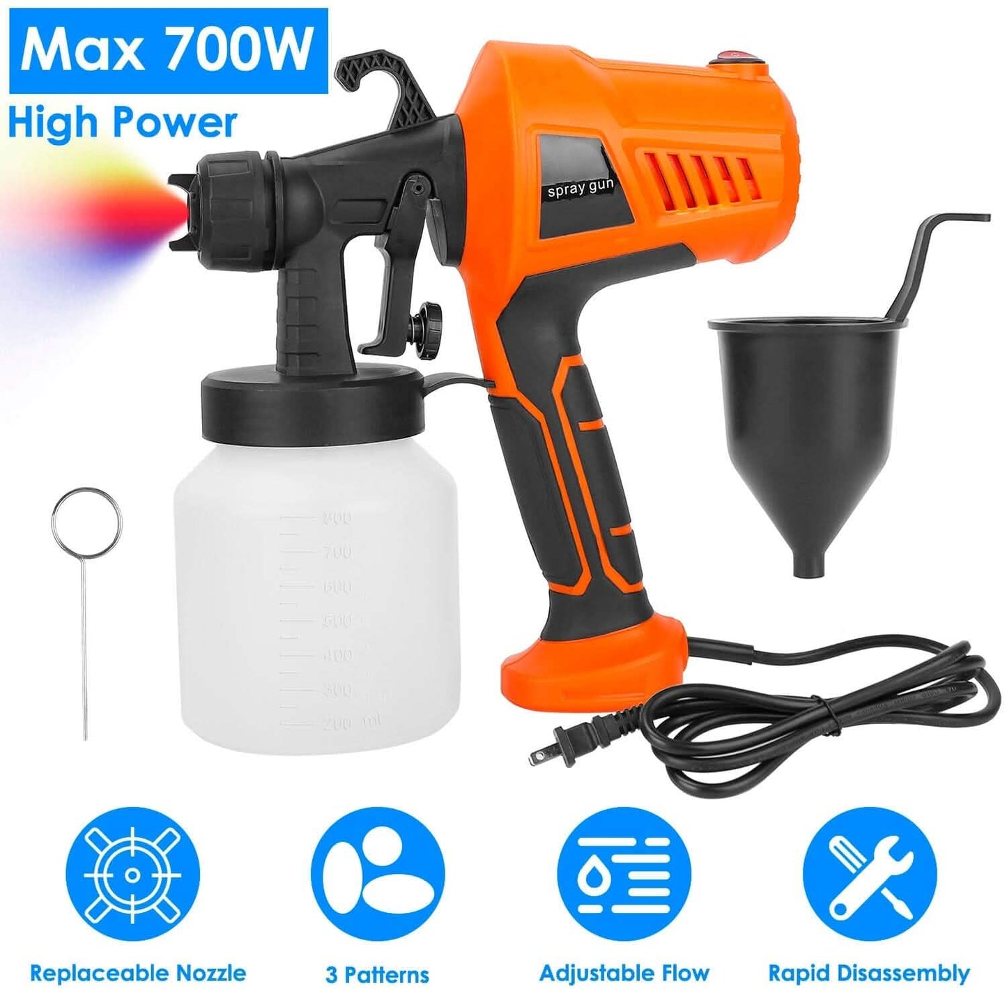 700W Elektrisches Farbsprühgerät, handgehalten, mit 3 Sprühmustern, 800ml