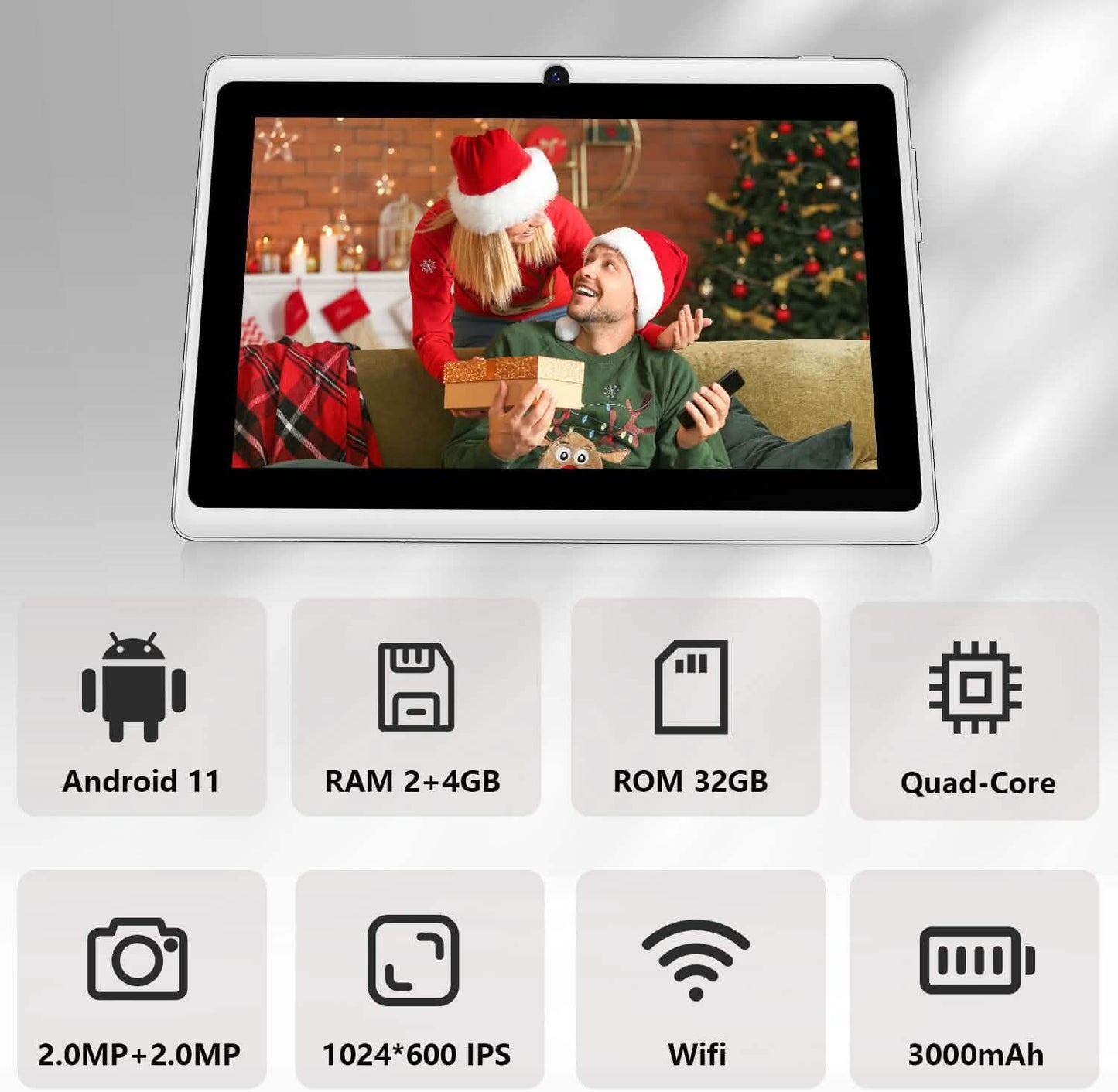 Android Tablet – 7" LCD, 2 GB RAM + 4 GB Erweiterung, 32 GB Speicher, Dual-Kameras, Wi-Fi, GPS, USB-Aufladung