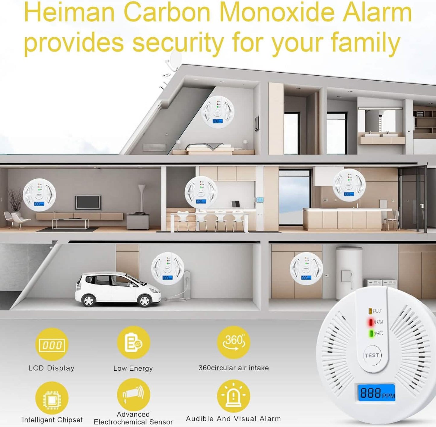 Tragbarer Kohlenmonoxidmelder – Batteriebetriebener CO-Alarm