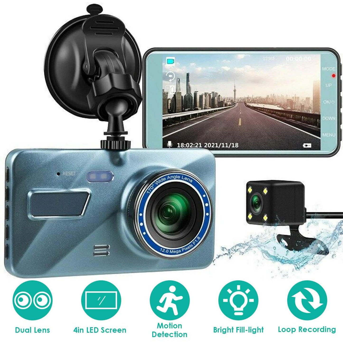720P Dual-Dashcam-Recorder mit Bewegungserkennung