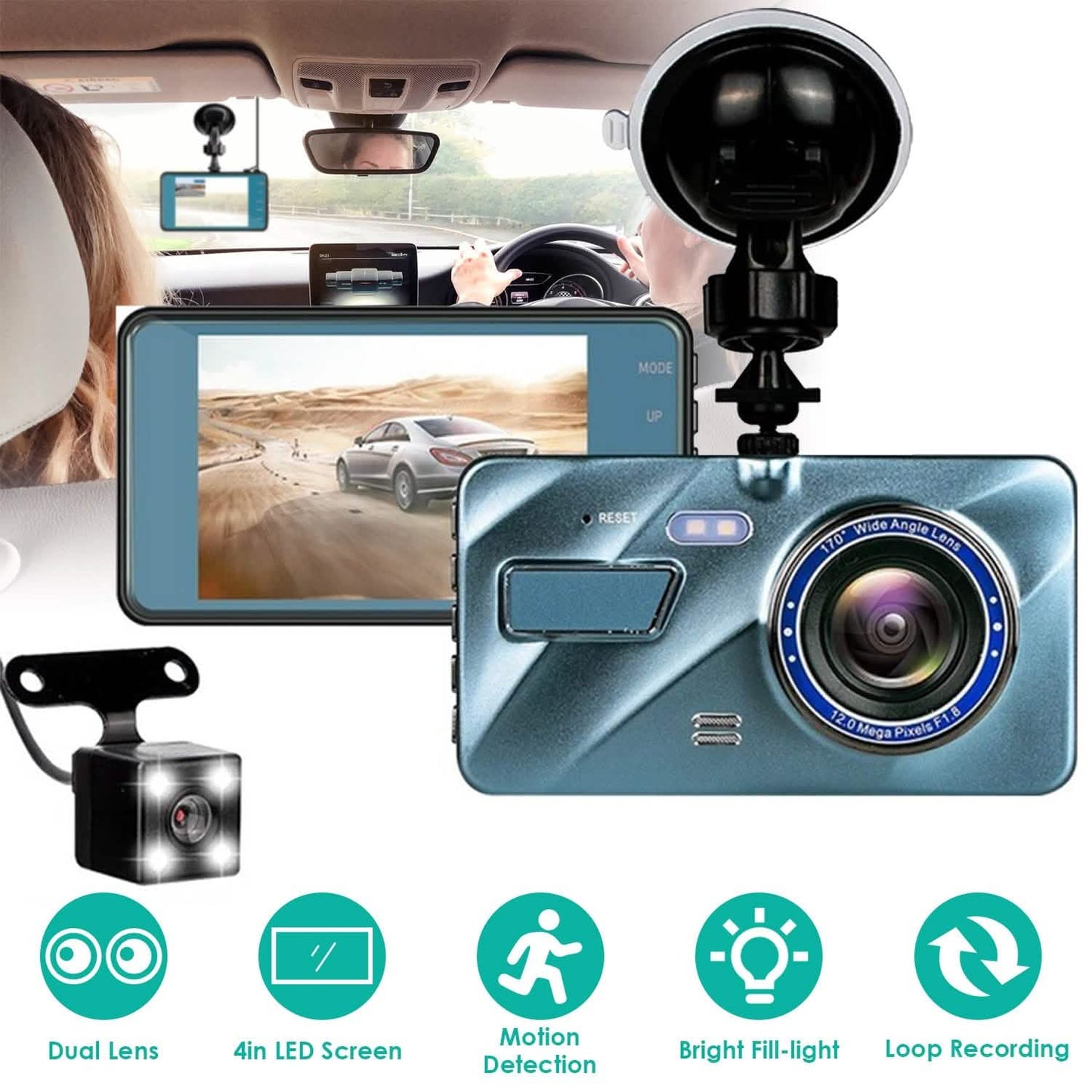 720P Dual-Dashcam-Recorder mit Bewegungserkennung