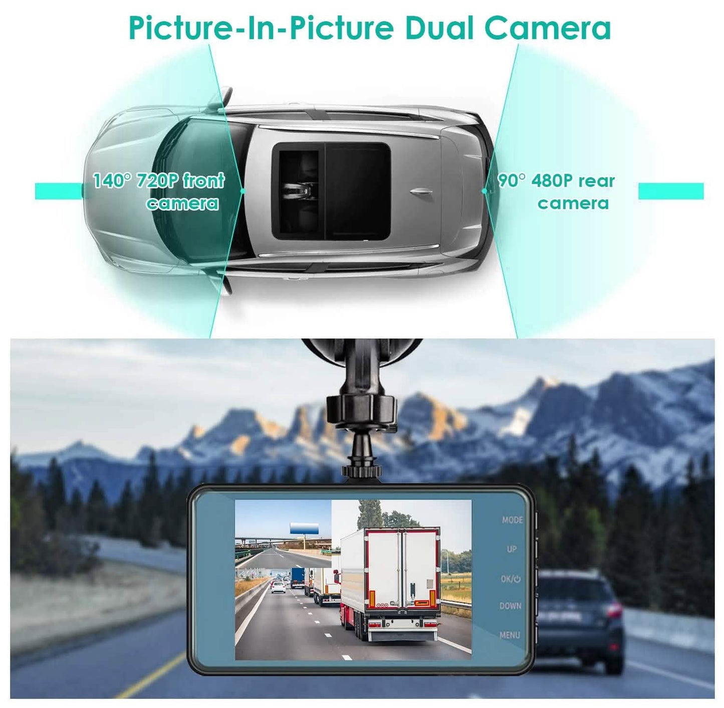 720P Dual-Dashcam-Recorder mit Bewegungserkennung