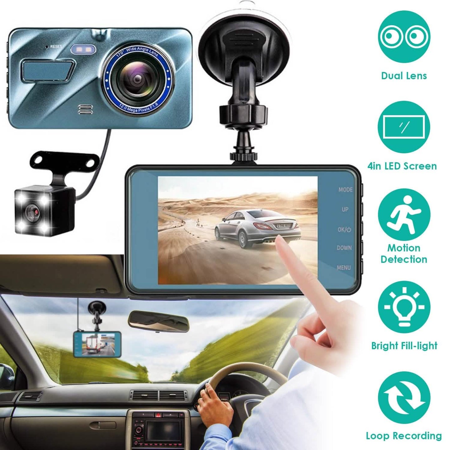 720P Dual-Dashcam-Recorder mit Bewegungserkennung