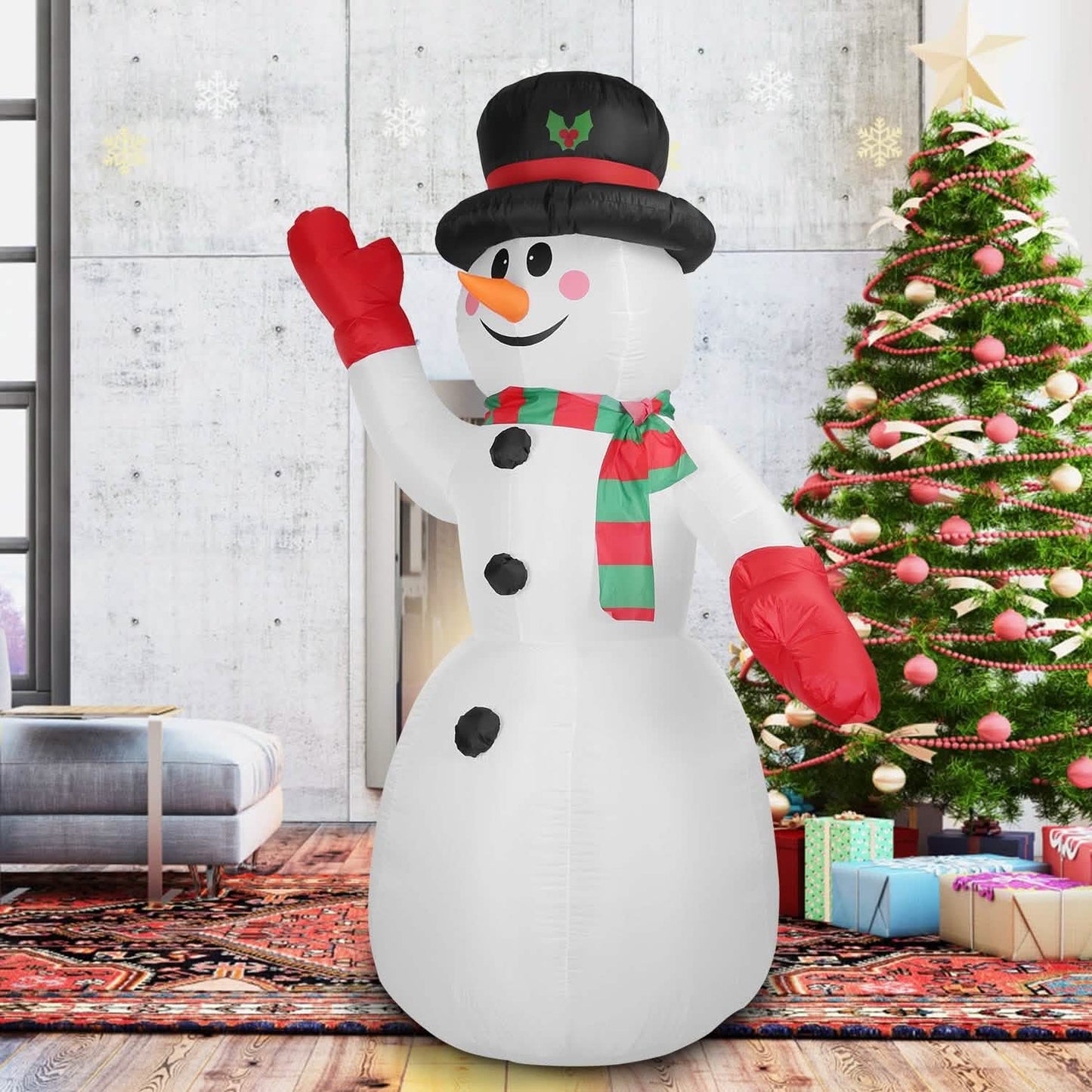 7,9ft Weihnachts-aufblasbarer Riesen-Schneemann zum Aufblasen mit LED-Lichtern, Hut und Schal